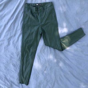 ZARA Green Faux Leather Pants